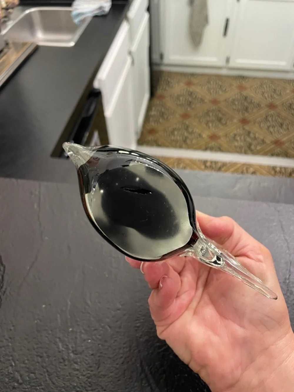 Decorative Handblown Glass Fish Figurine - Black and Clear